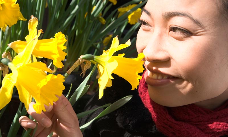 Woman smelling flowers 